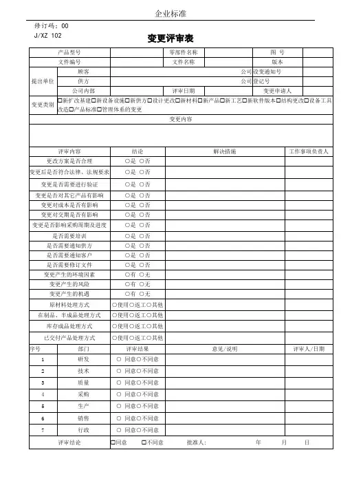 变更评审表