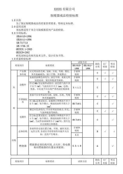 取暖器成品检验标准