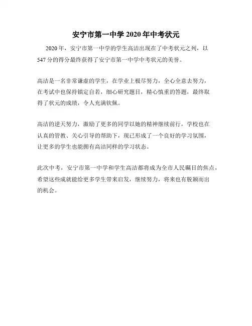 安宁市第一中学 2020年中考状元