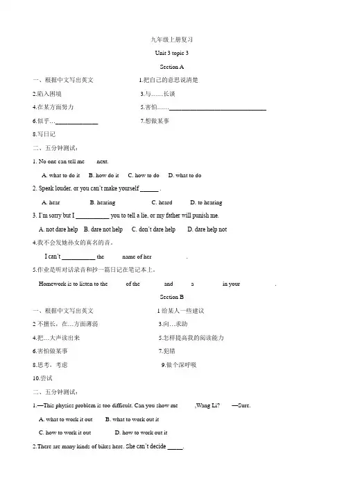 【仁爱版】九年级英语上册导学案 Unit 3 topic 3