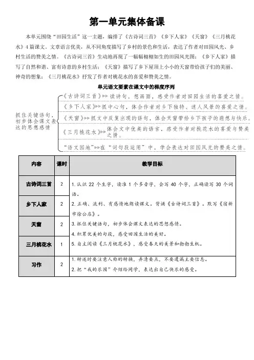 部编版四年级语文下册第1课《 古诗三首》教案及教学反思