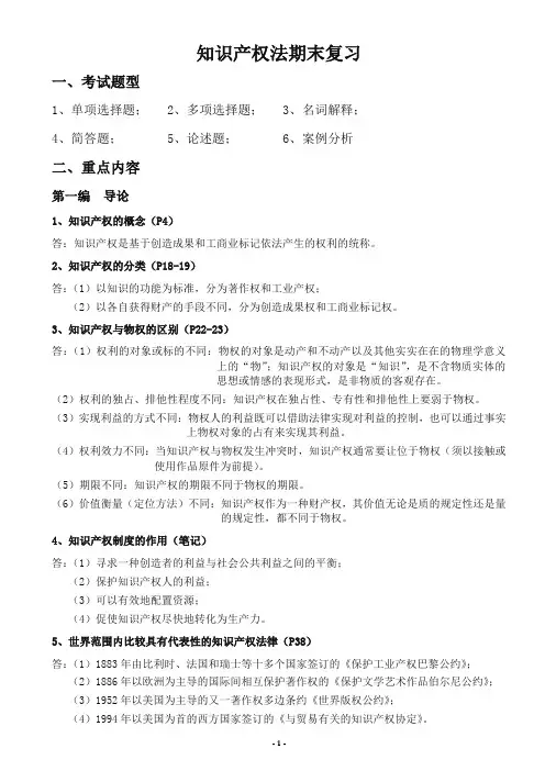 知识产权法期末复习重点