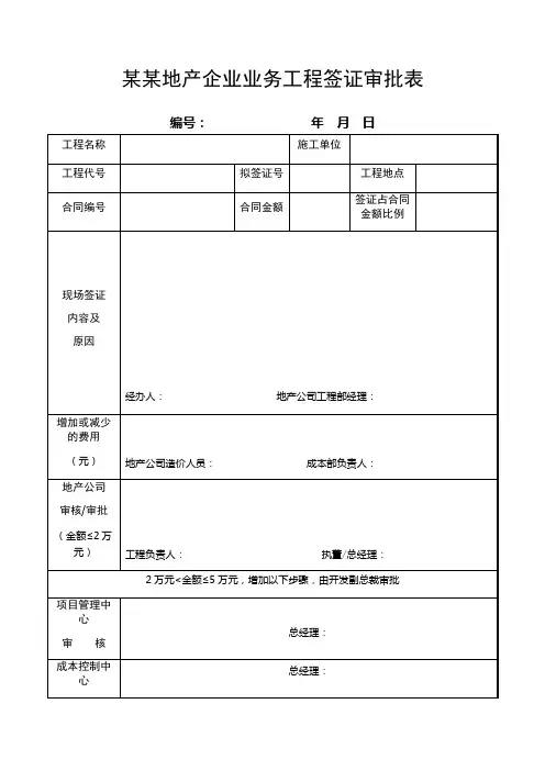 某某地产企业业务工程签证审批表