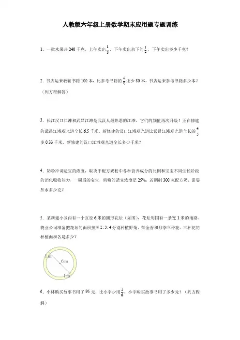 人教版六年级上册数学期末应用题专题训练1