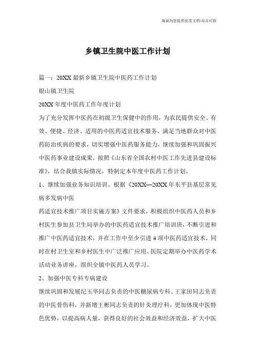 乡镇卫生院中医工作计划