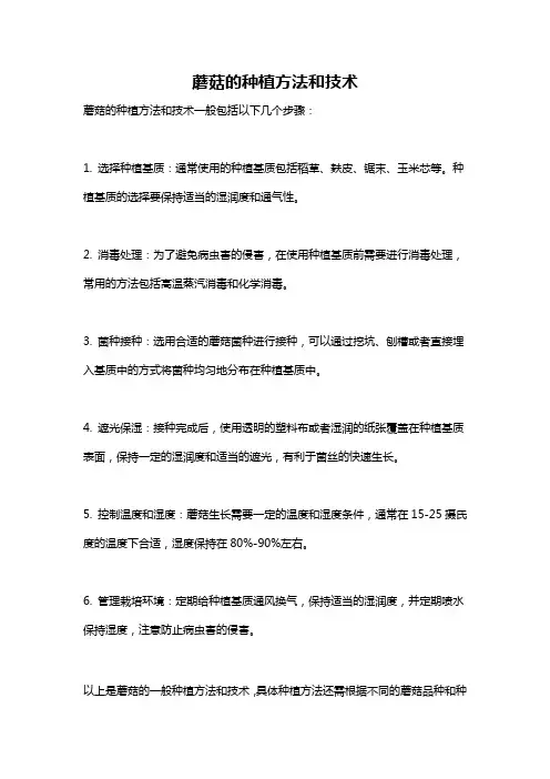 蘑菇的种植方法和技术