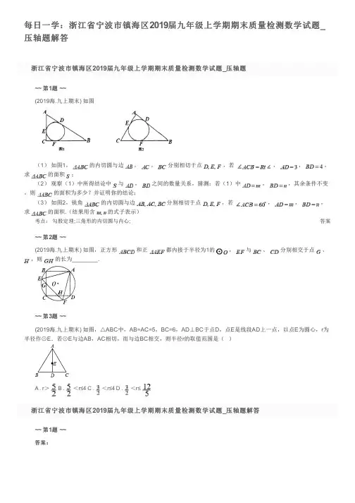 每日一学：浙江省宁波市镇海区2019届九年级上学期期末质量检测数学试题_压轴题解答