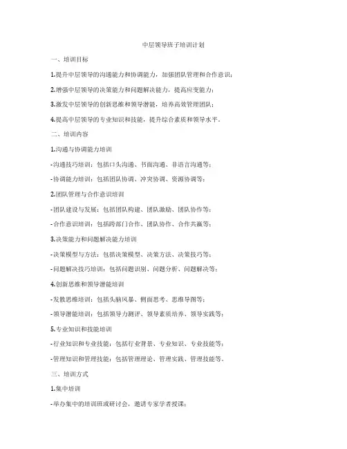 中层领导班子培训计划