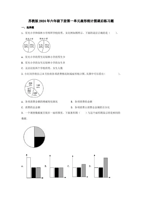 苏教版2024年六年级下册第一单元扇形统计图课后练习题【含答案】
