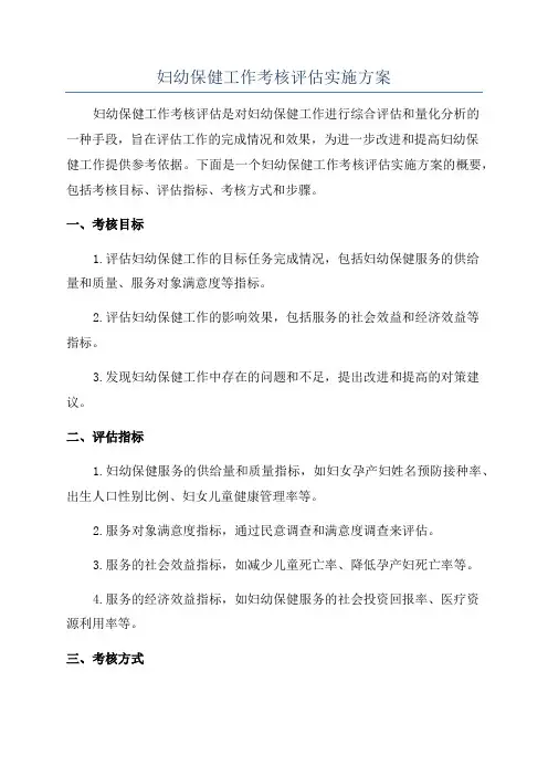妇幼保健工作考核评估实施方案