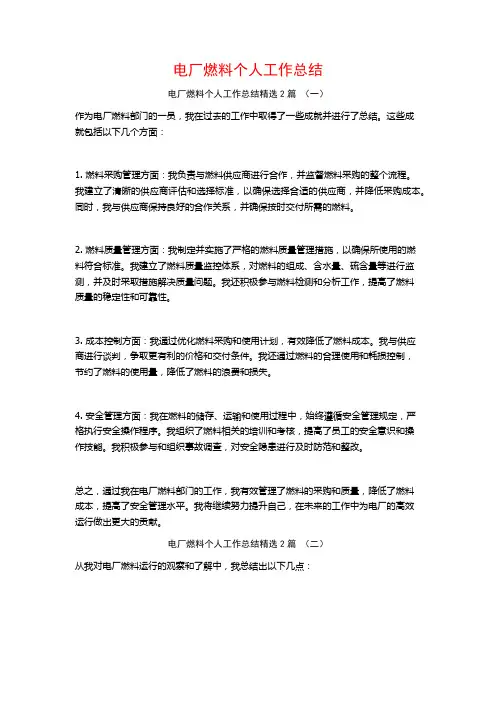 电厂燃料个人工作总结2篇