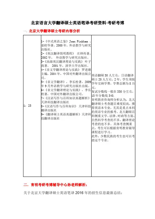 北京大学翻译硕士   复习技巧、考研大纲、分数线、复试参考书