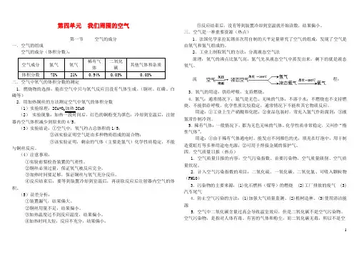 九年级化学上册第四单元我们周围的空气知识点归纳鲁教版