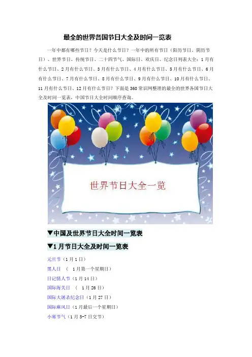 最全的世界各国节日大全及时间一览表