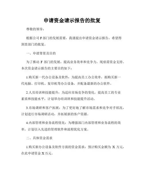 申请资金请示报告的批复