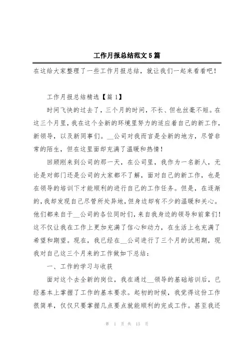 工作月报总结范文5篇