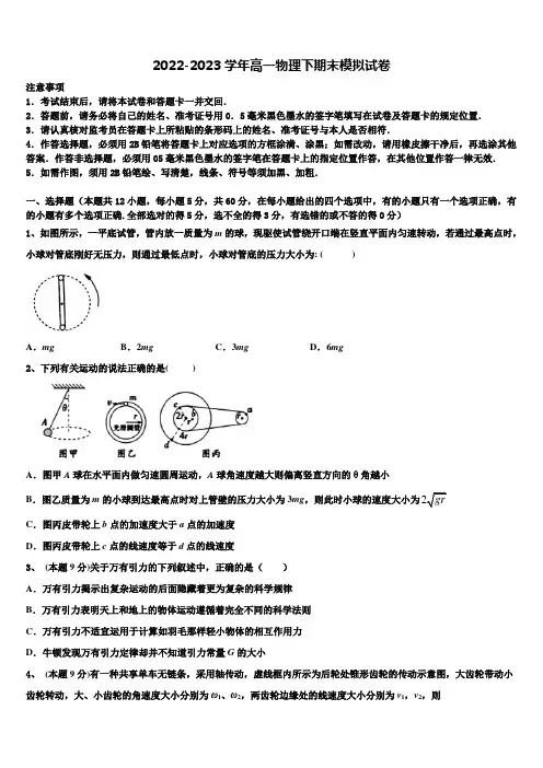2023届安徽省A10联盟高一物理第二学期期末达标检测试题含解析