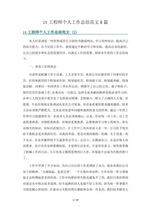 it工程师个人工作总结范文6篇