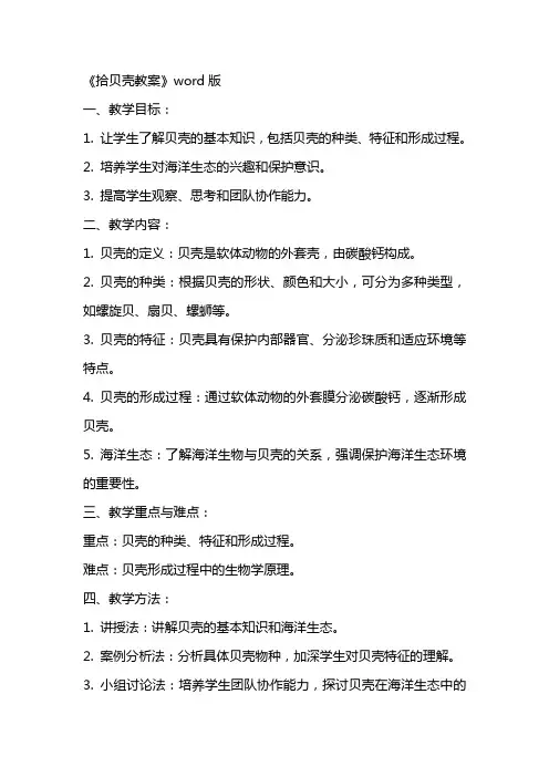 《拾贝壳教案》word版
