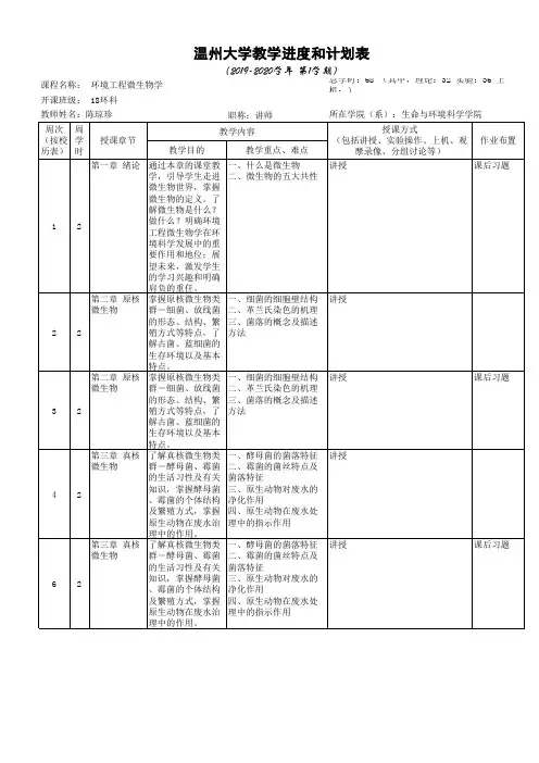 环境工程微生物学教学进度和计划表