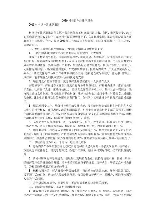 2019村书记年终述职报告