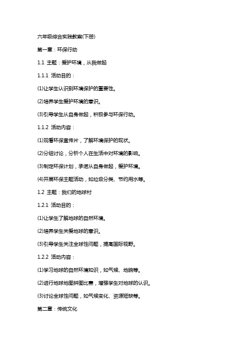 六年级综合实践教案(下册)