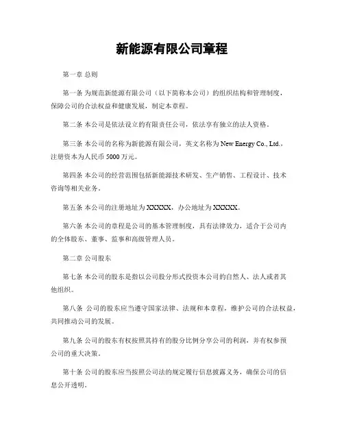 新能源有限公司章程