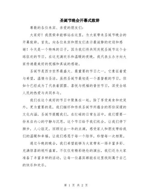 圣诞节晚会开幕式致辞