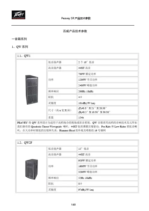 PEAVEY美国百威产品技术参数(电子版)