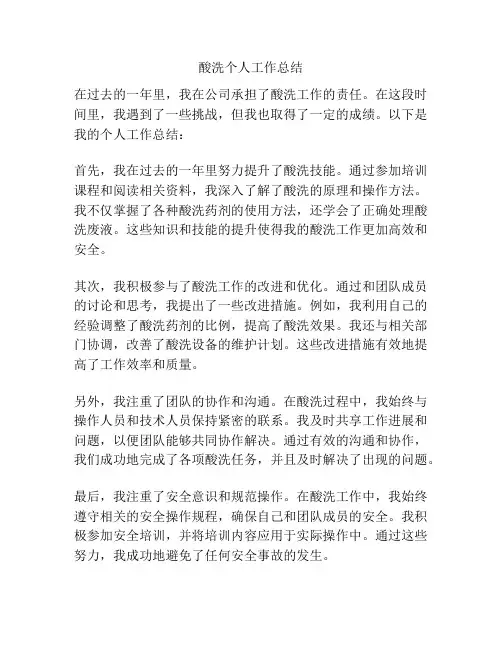 酸洗个人工作总结