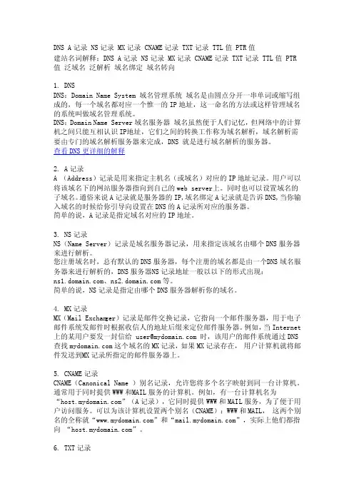 DNS记录类型介绍（A记录、MX记录、NS记录等）