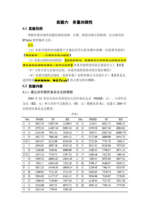 实验六  多重共线性