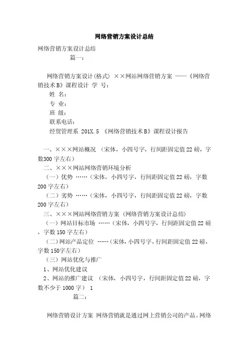 网络营销方案设计总结（范文）