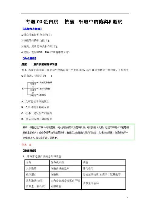 高考生物热点秘籍：专题03-蛋白质、核酸、细胞中的糖类和脂质(解析版)教材