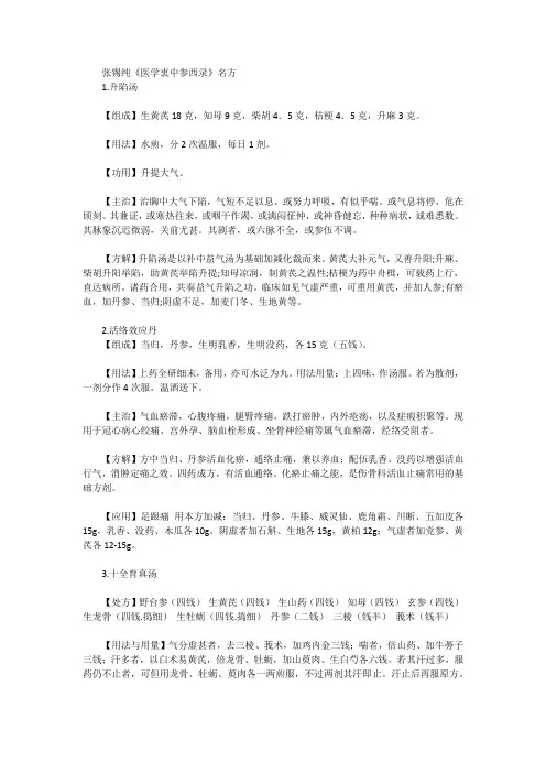 张锡纯《医学衷中参西录》名方