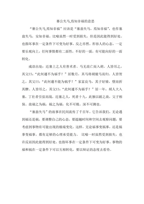 赛公失马,焉知非福的意思