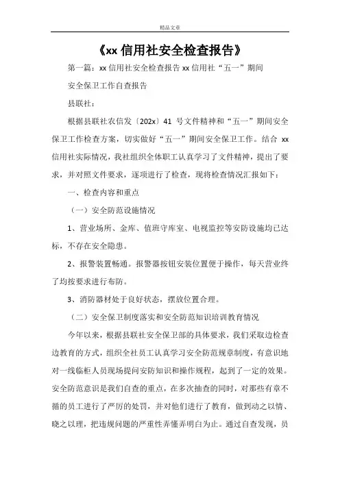 《XX信用社安全检查报告》
