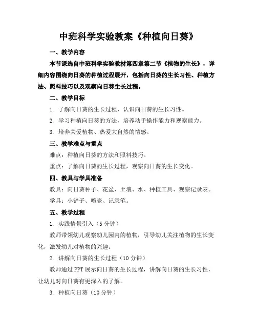 中班科学实验教案《种植向日葵》
