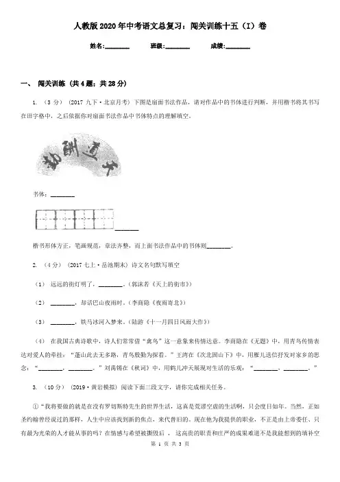 人教版2020年中考语文总复习：闯关训练十五(I)卷