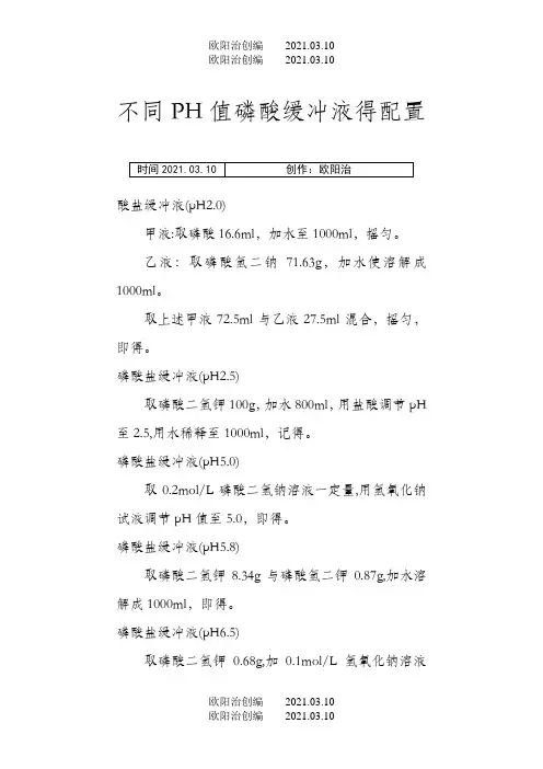 不同pH值磷酸缓冲液的配置之欧阳治创编