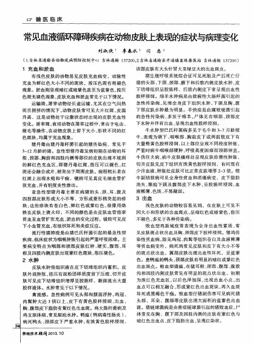 常见血液循环障碍疾病在动物皮肤上表现的症状与病理变化