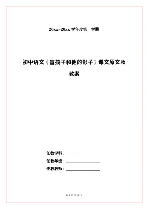 初中语文《盲孩子和他的影子》课文原文及教案