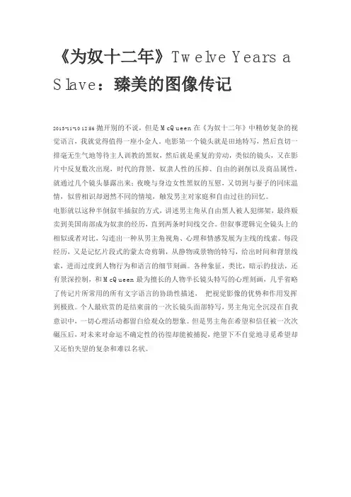 《为奴十二年》Twelve Years a Slave：臻美的图像传记)