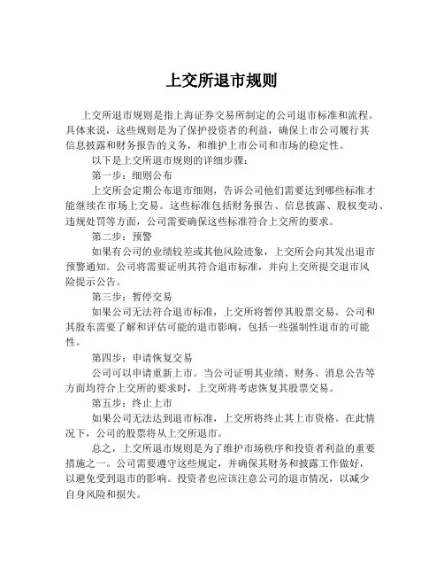 上交所退市规则