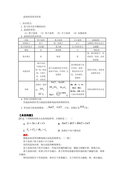 晶体的类型及性质