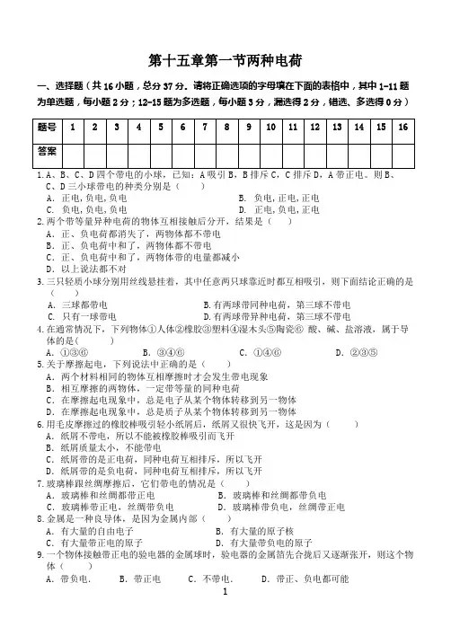 15.1两种电荷练习题