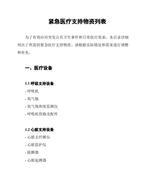 紧急医疗支持物资列表