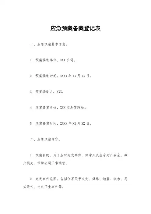 应急预案备案登记表