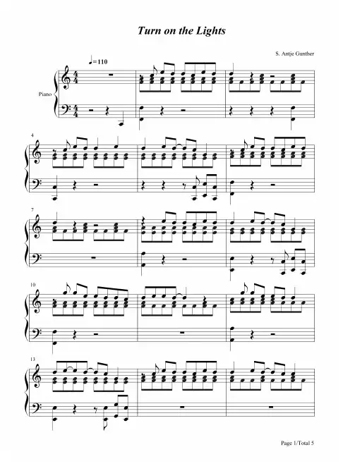 钢琴谱 Turn On The Lights-Jamie Cullum 五线谱_共5张(全)