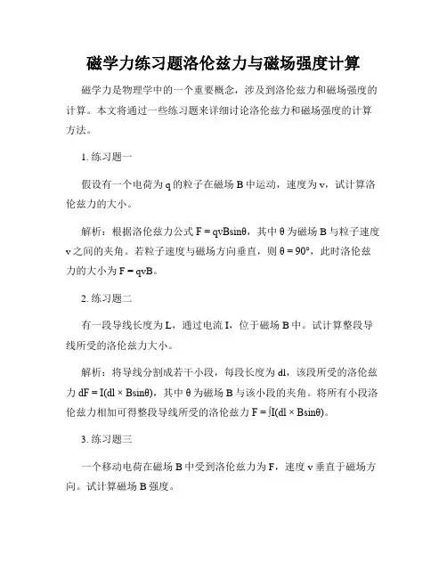 磁学力练习题洛伦兹力与磁场强度计算